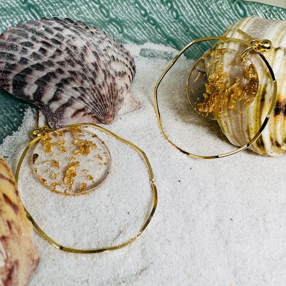 Women earrings Round drop earrings ⭐️ hand made resin ✋metal gold 🎁 - Picture 6 of 7